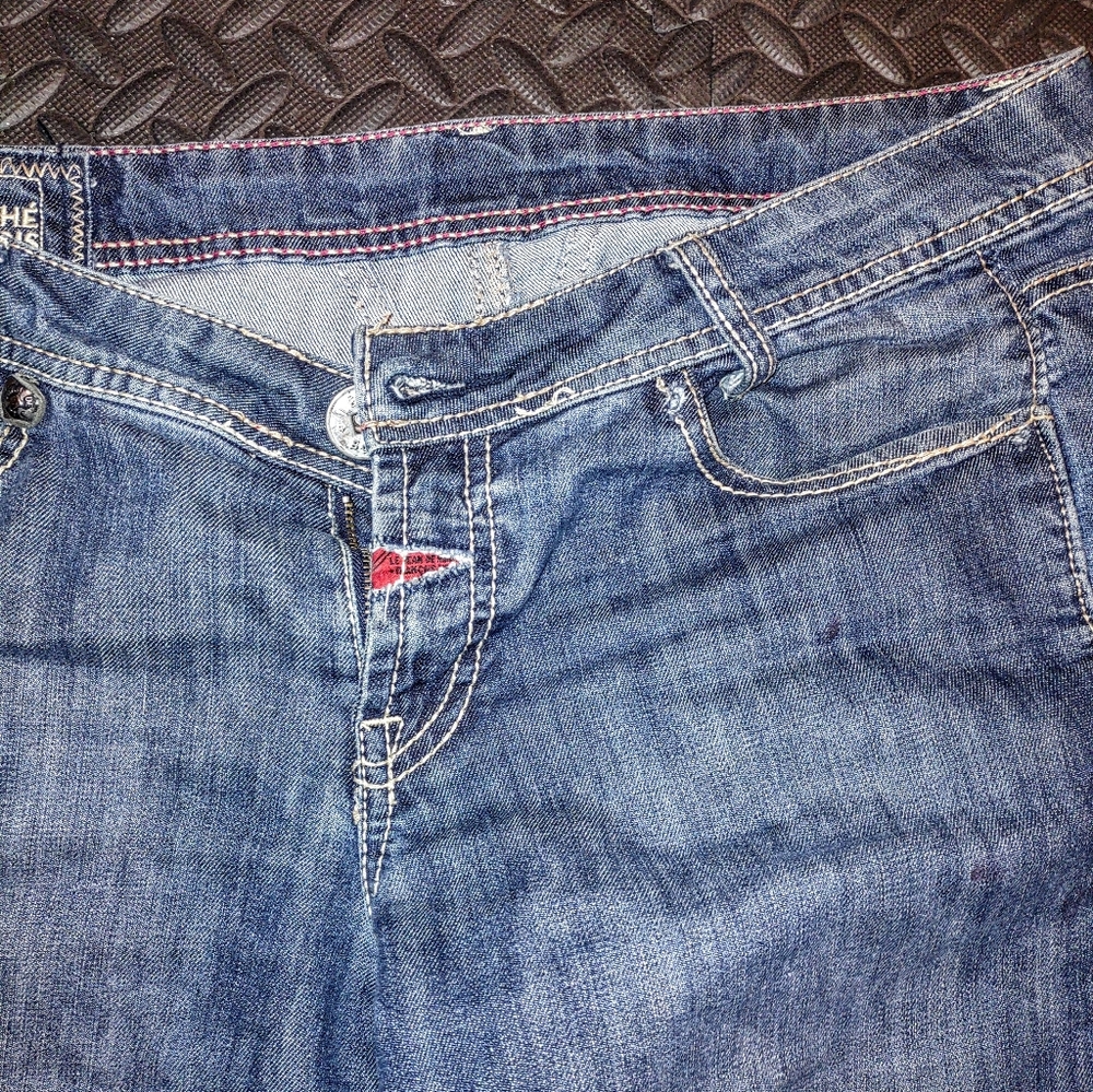 Rare slim straight GIRBAUD jeans, distressed custom goatskin knee covers. 31/32 - Picture 4 of 8